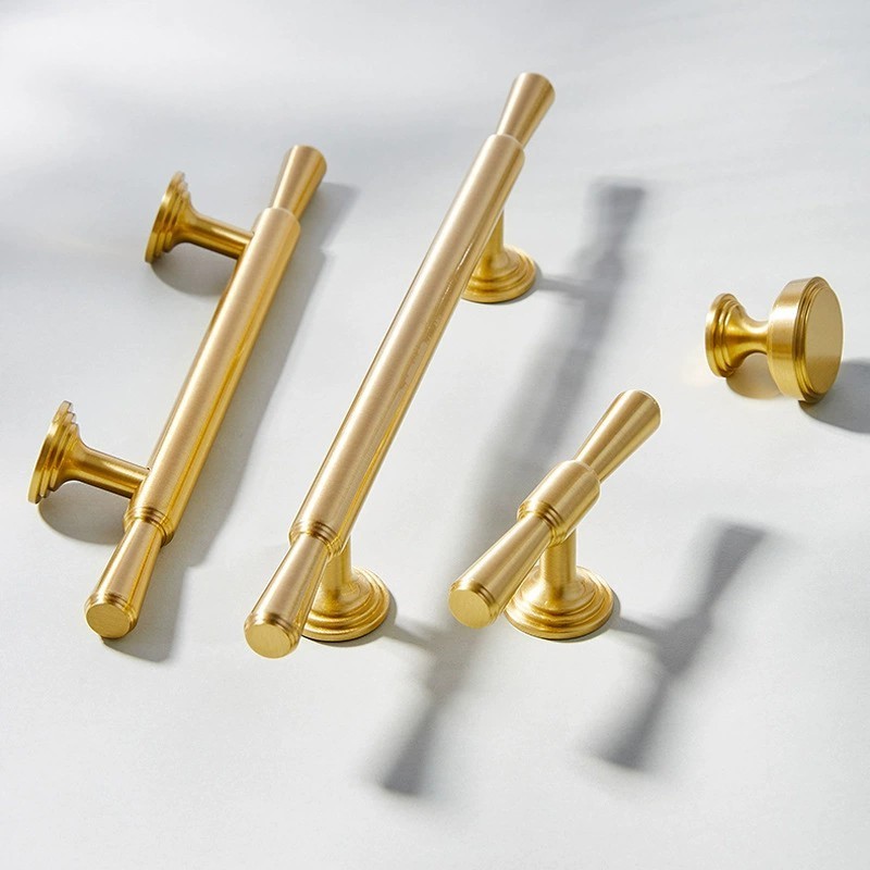 Cabinet Door Handle Pure Brass Cabinet Modern Minimalist Drawer Wardrobe Brush Gold Door Handles