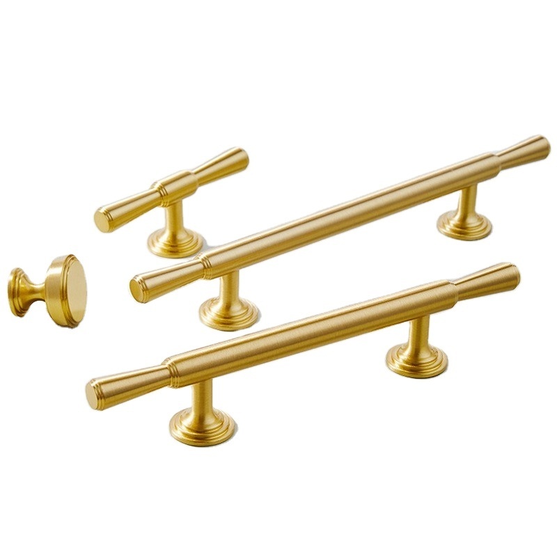 Cabinet Door Handle Pure Brass Cabinet Modern Minimalist Drawer Wardrobe Brush Gold Door Handles