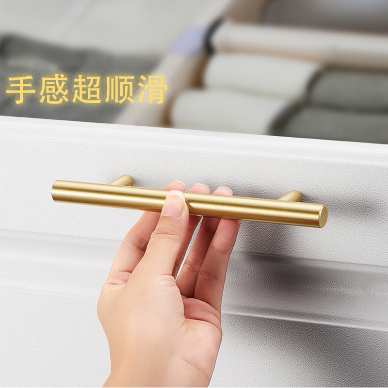 pure solid cooper brass T bar style handle size and color non fading customized Furniture Wardrobe drawer long Handles