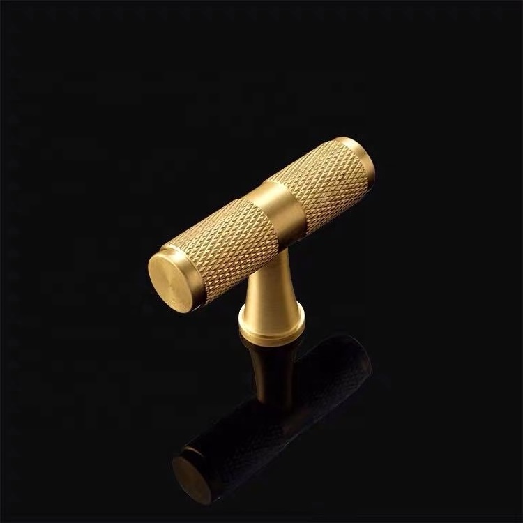 Europe American style decorative raw brass pull knurled solid brass furniture cabinet T bar brass handle