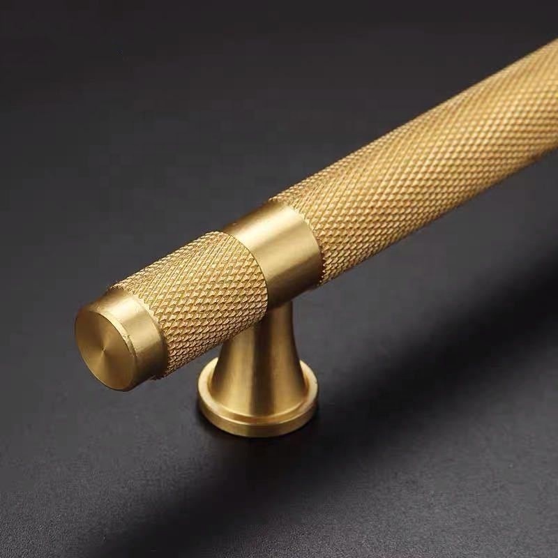 Europe American style decorative raw brass pull knurled solid brass furniture cabinet T bar brass handle