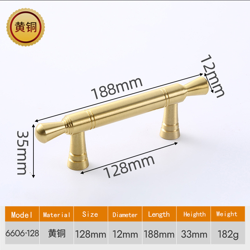 Cabinet door special T bar handle pure brass cabinet modern minimalist drawer wardrobe brush gold door handles