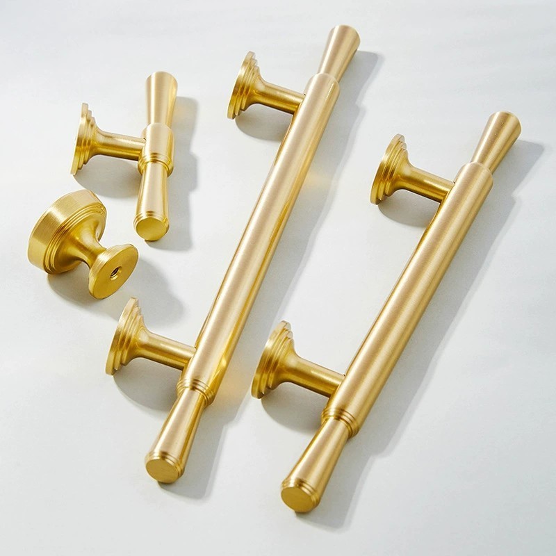 Cabinet Door Handle Pure Brass Cabinet Modern Minimalist Drawer Wardrobe Brush Gold Door Handles