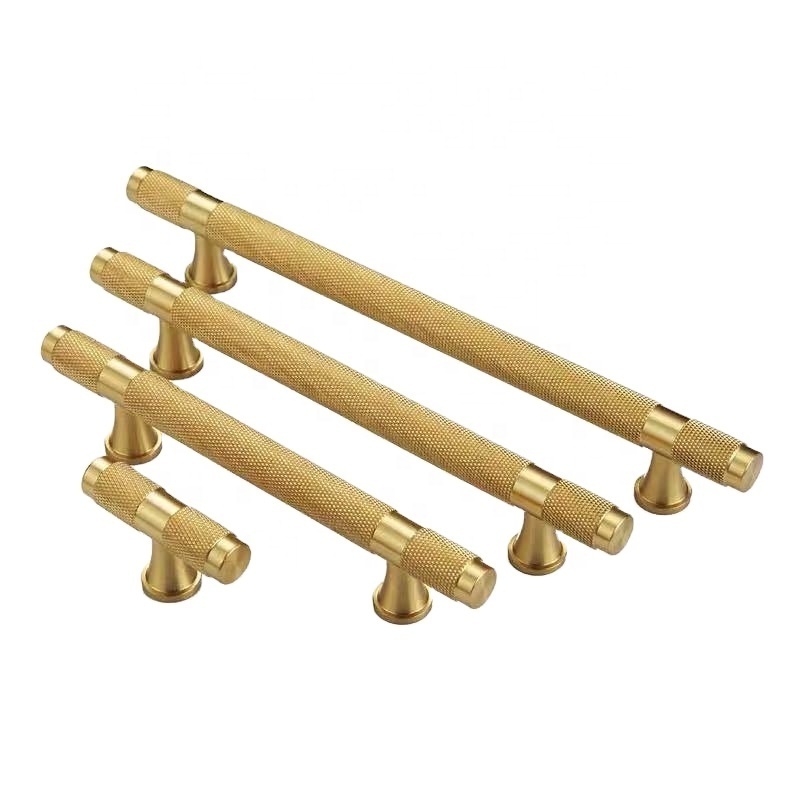 Europe American style decorative raw brass pull knurled solid brass furniture cabinet T bar brass handle