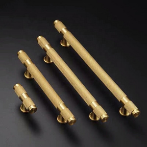 Europe American style decorative raw brass pull knurled solid brass furniture cabinet T bar brass handle