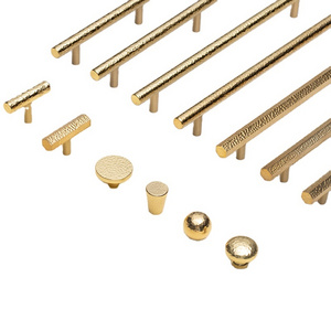 Luxury Style Like hammer hit Rough surface Hexagon round gold color Brass Antioxidant Textured Furniture Handles knurled knobs