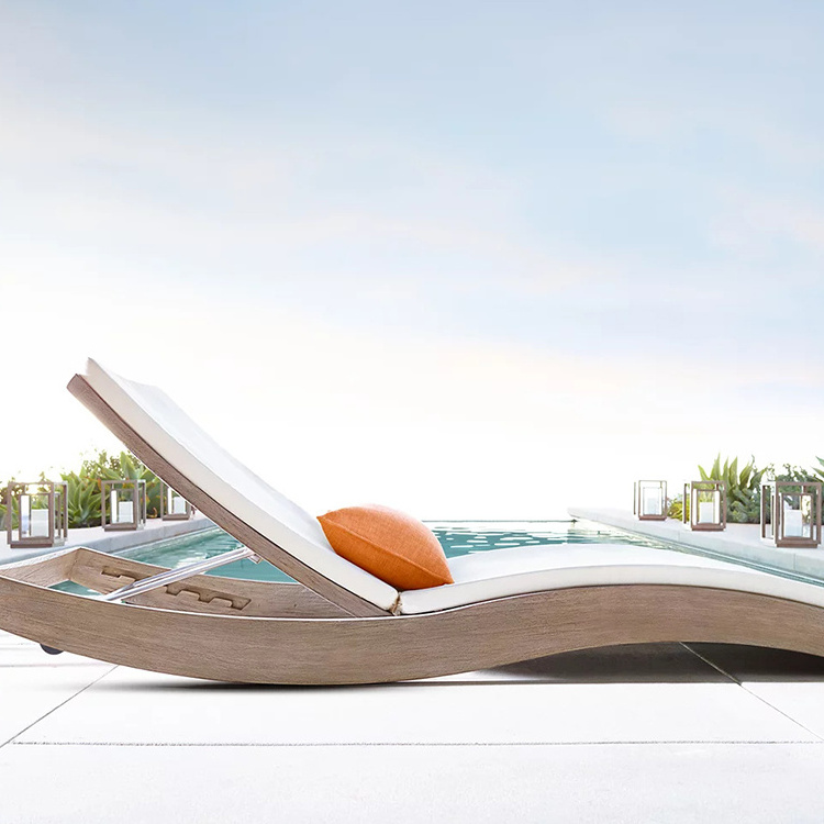 modern design outdoor beach in water swimming pool side chaise lounge chair set ledge wooden sun loungers