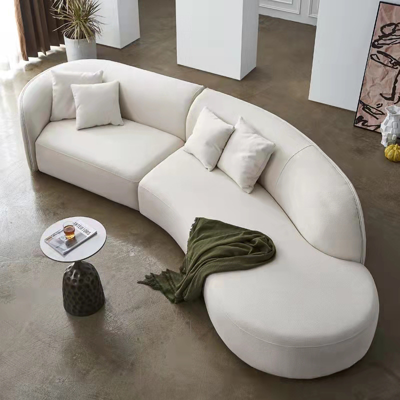 Creative Designs Living Room Half Moon Curved Sofa Sectional Beige Fabric Boucle Sofa