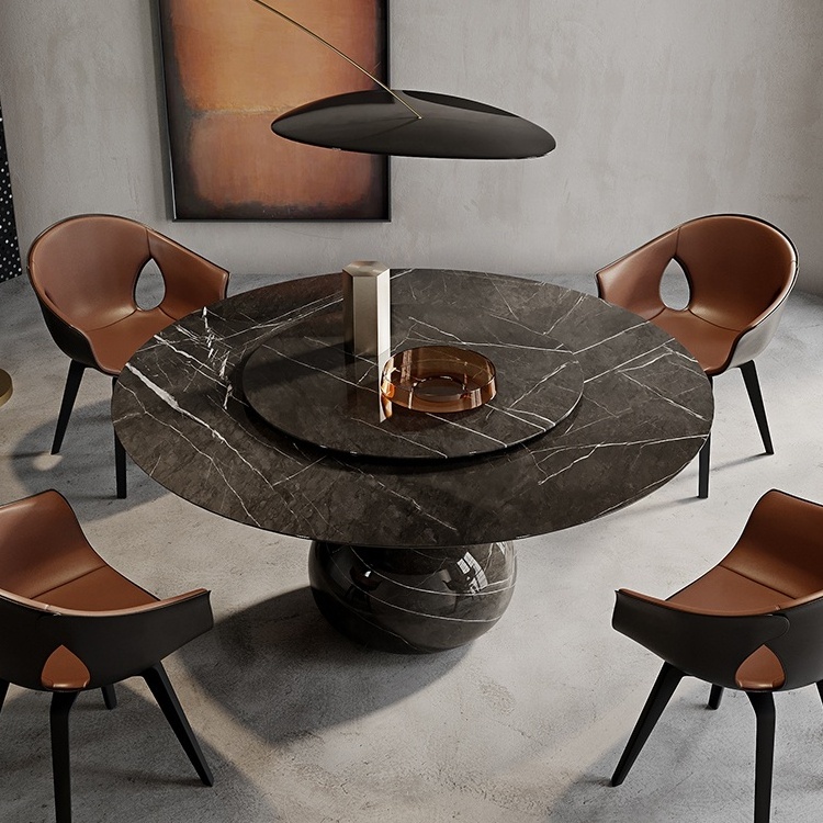 Modern white high-end lazy susan turntable marble 8 seater dining tables round dining table with rotating centre