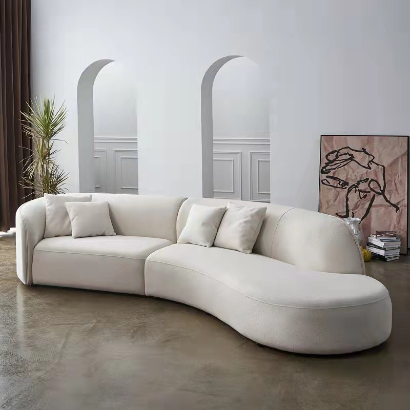 Creative Designs Living Room Half Moon Curved Sofa Sectional Beige Fabric Boucle Sofa