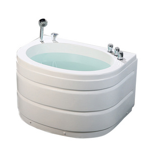 Modern Small Oval Bathtub with Seat Custom Size 1m Acrylic White Soaking Tub with Massage Stainless Steel Drain Apron Hotels