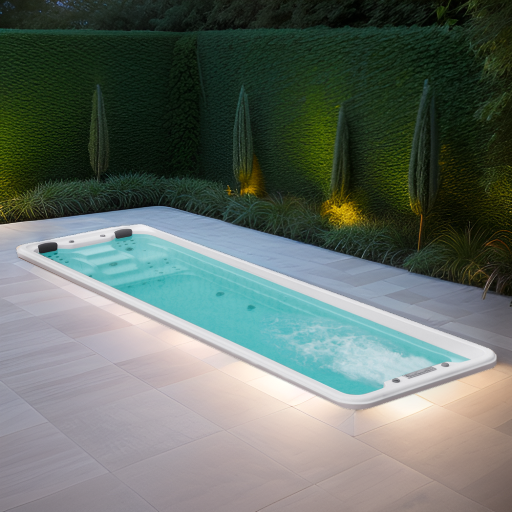 Modern White Outdoor Hot Tub Spa with Balboa Endless Swim CE Certified Drop-In Embedded Design Includes Faucet for Bathtub Use