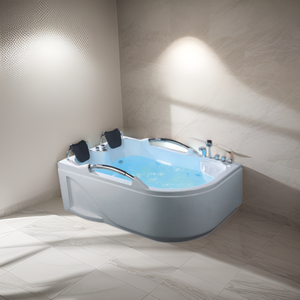 L-Shaped Corner Aqua Massage Bathtub White Acrylic Double Whirlpool with 1.8m Length Apron Installation Hotel Bath Tub