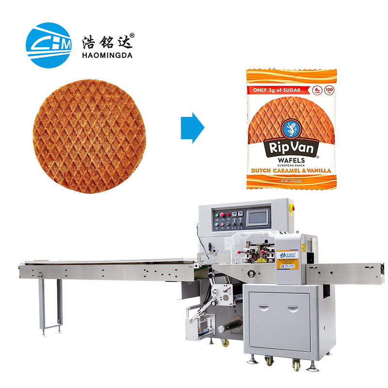 Horizontal Dutch Caramel Vanilla Stroopwafels Flat Bread Gluten-Free Chocolate Chip Pancakes Pita Packing Wrapping Machine