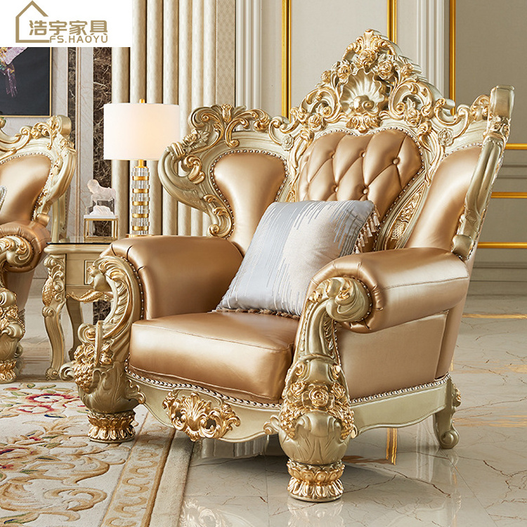 four seat luxury tufted European style villa sofa set,antique wooden sofa set furniture,high quality living room leather sofa