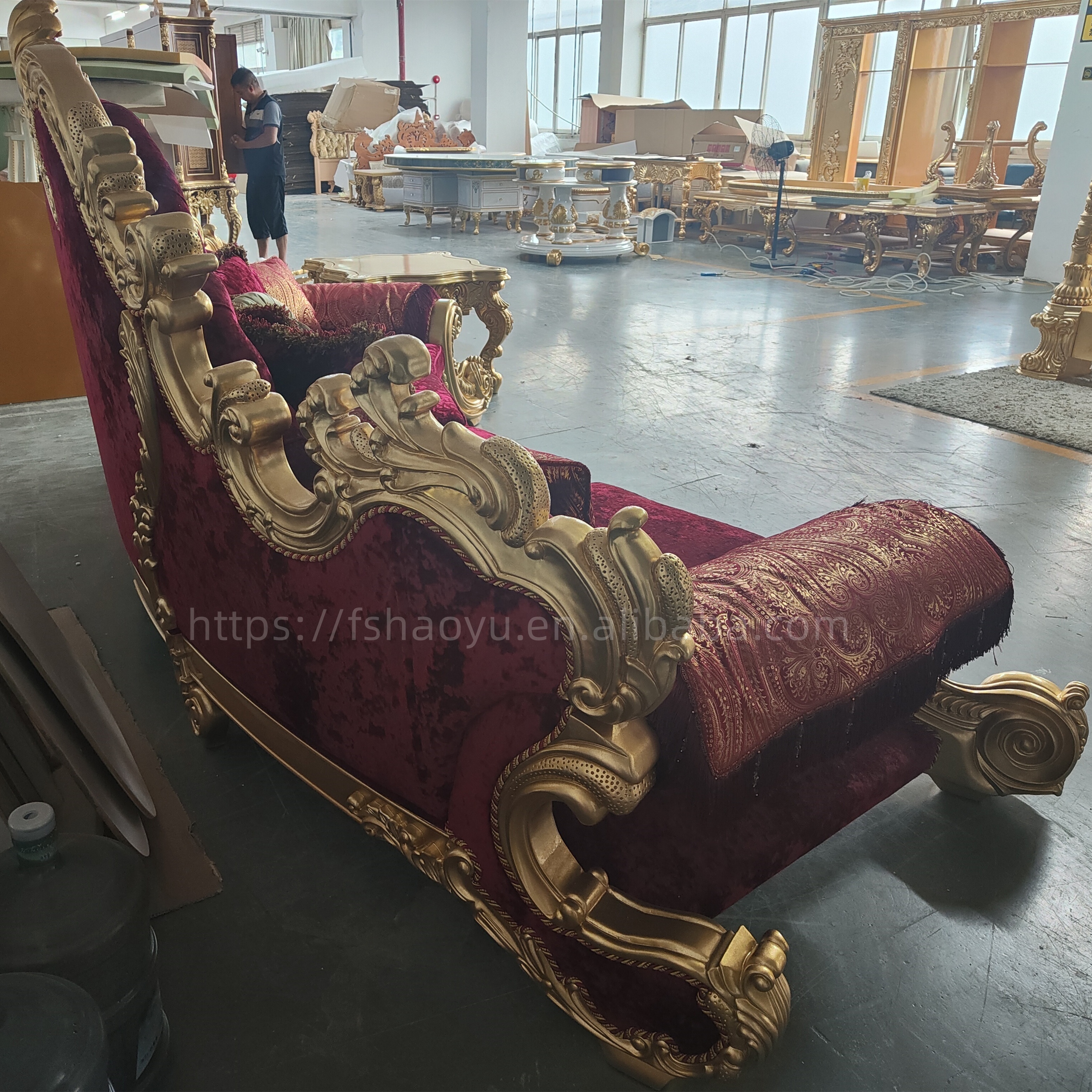 Michael Jackson's Gold Royal red fabric Sofa set living room furniture luxury  wooden classical