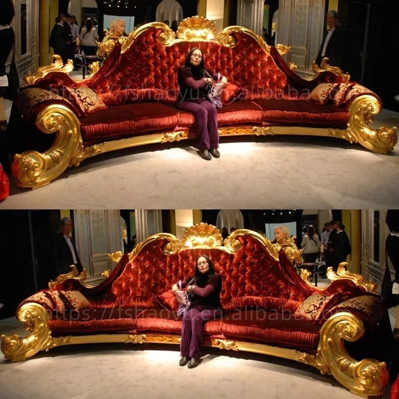 Michael Jackson's Gold Royal red fabric Sofa set living room furniture luxury  wooden classical