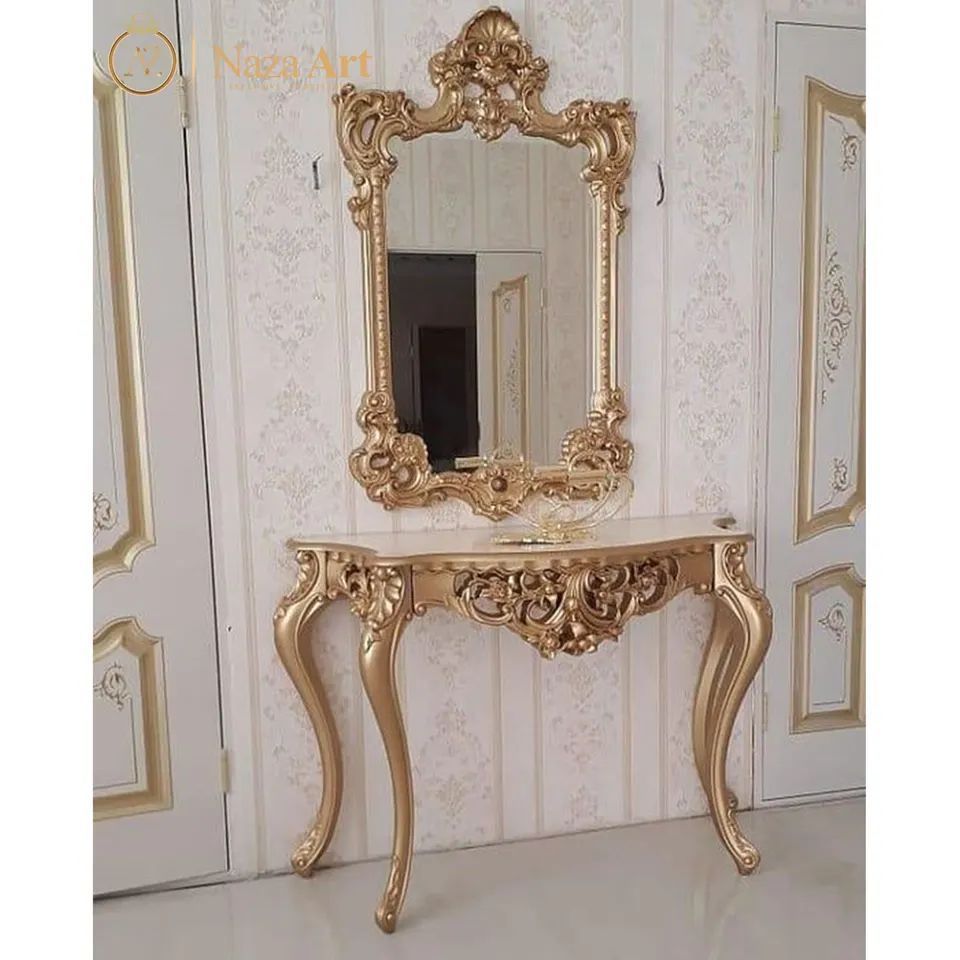 Luxury Golden Italian Console Style Mirror Finish Hallway Console Table living room furniture gold color high quality best sell