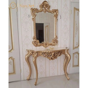 Luxury Golden Italian Console Style Mirror Finish Hallway Console Table living room furniture gold color high quality best sell