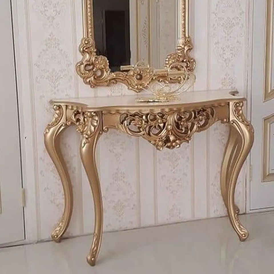 Luxury Golden Italian Console Style Mirror Finish Hallway Console Table living room furniture gold color high quality best sell