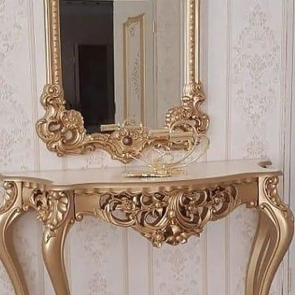 Luxury Golden Italian Console Style Mirror Finish Hallway Console Table living room furniture gold color high quality best sell