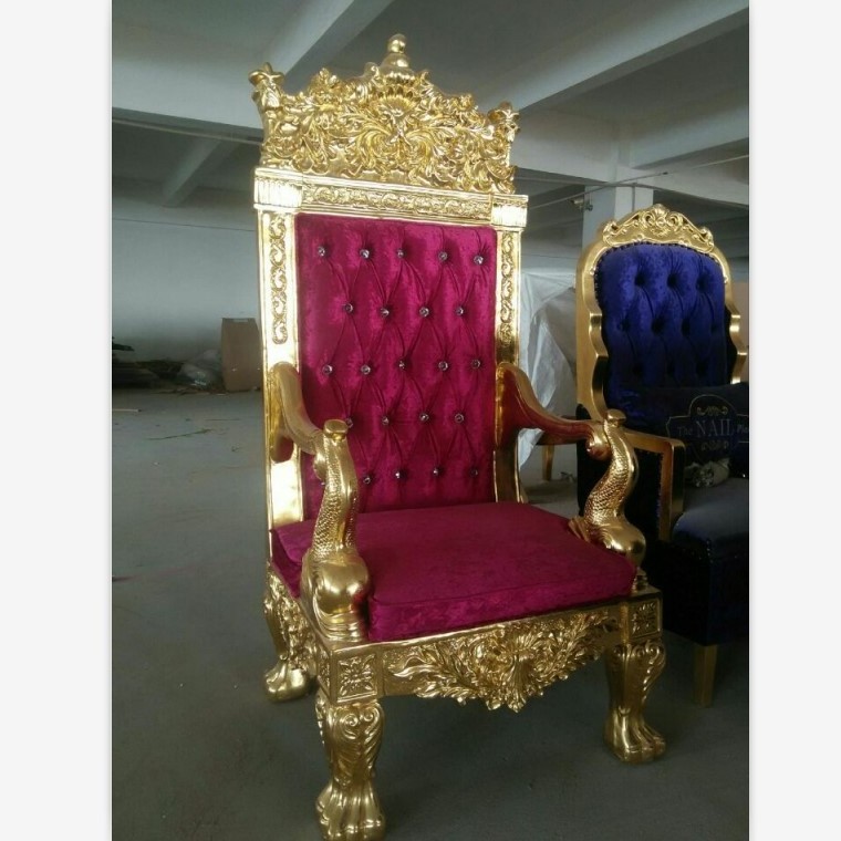 hotel furniture gold frame wood king queen throne chair red velvet king throne chairs