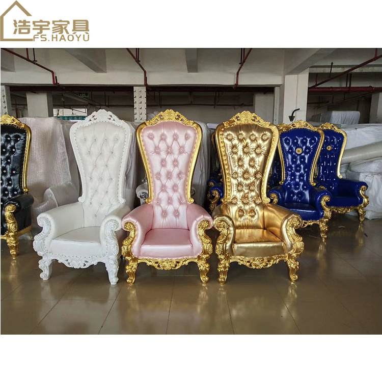 event furniture exquisite classic golden wooden Reyna throne chairs set, king throne chair rental for wedding luxury high back