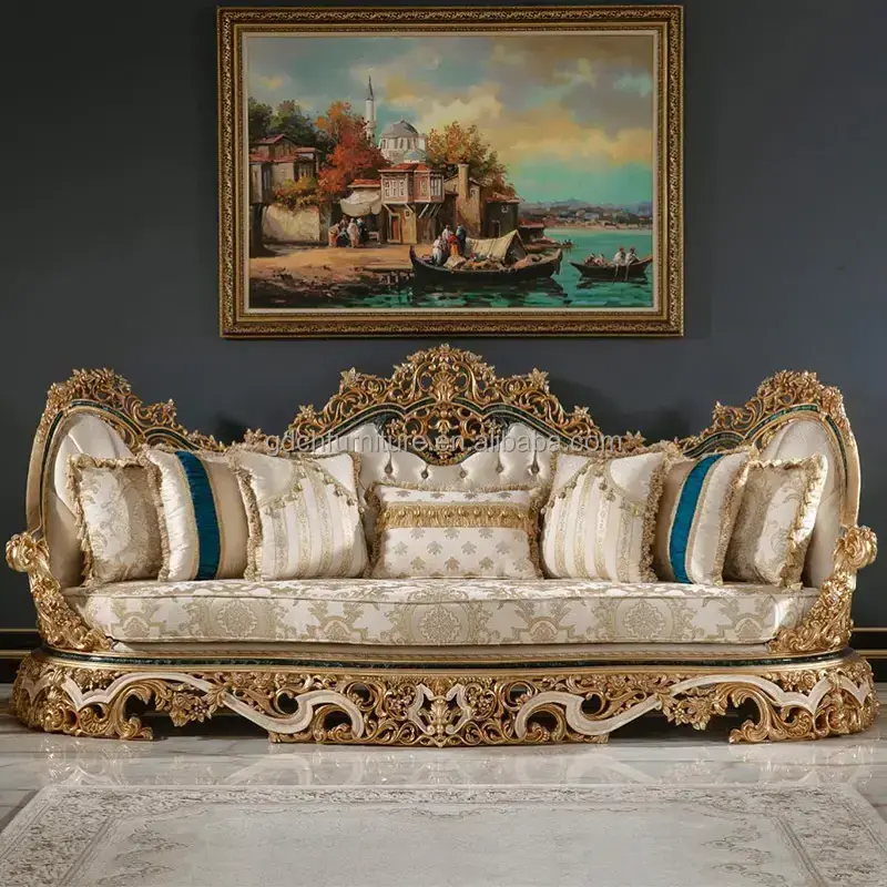 European Style Living Room Furniture Luxury Hand Carved Sofa Royal French Furniture Fabric Sofa Set