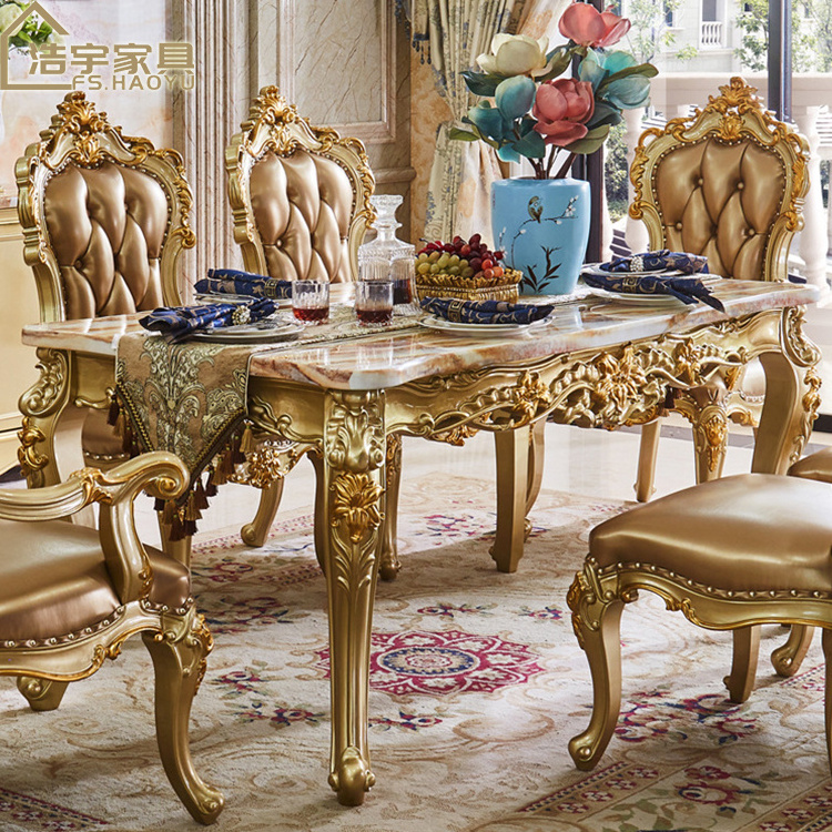 marble top dining table set solid wood luxury round dining table set 6 chairs,elegant gold dining room table set luxury marble