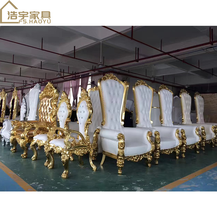 event furniture exquisite classic golden wooden Reyna throne chairs set, king throne chair rental for wedding luxury high back