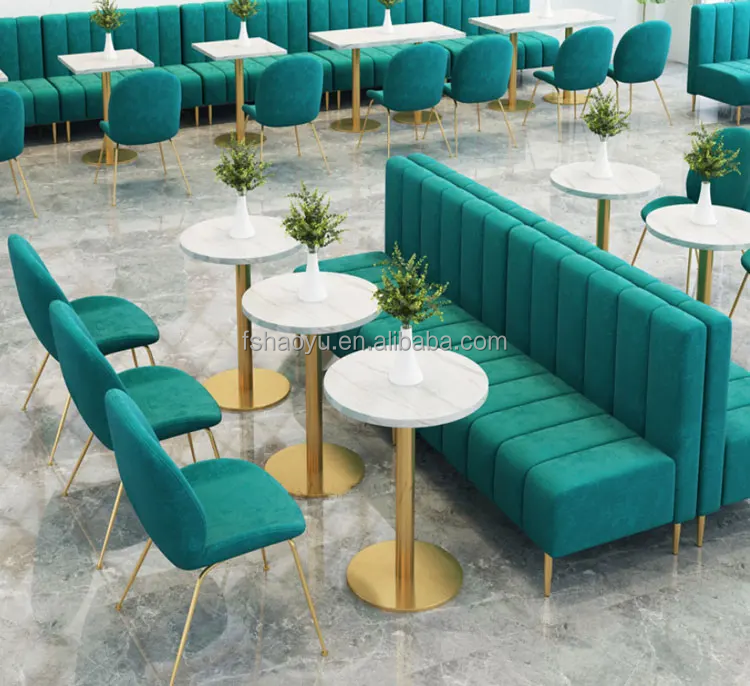 light luxury Commercial use velvet cafe restaurant furniture chairs table booth seat sofa seating fast food restaurant sofa set