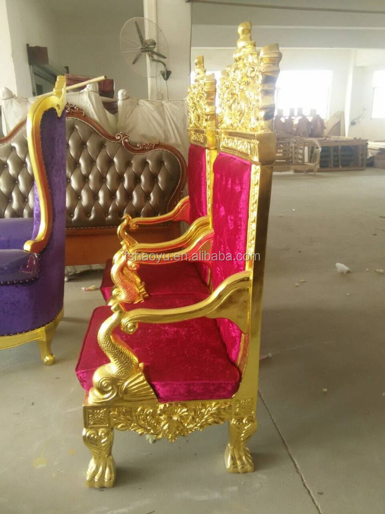 hotel furniture gold frame wood king queen throne chair red velvet king throne chairs