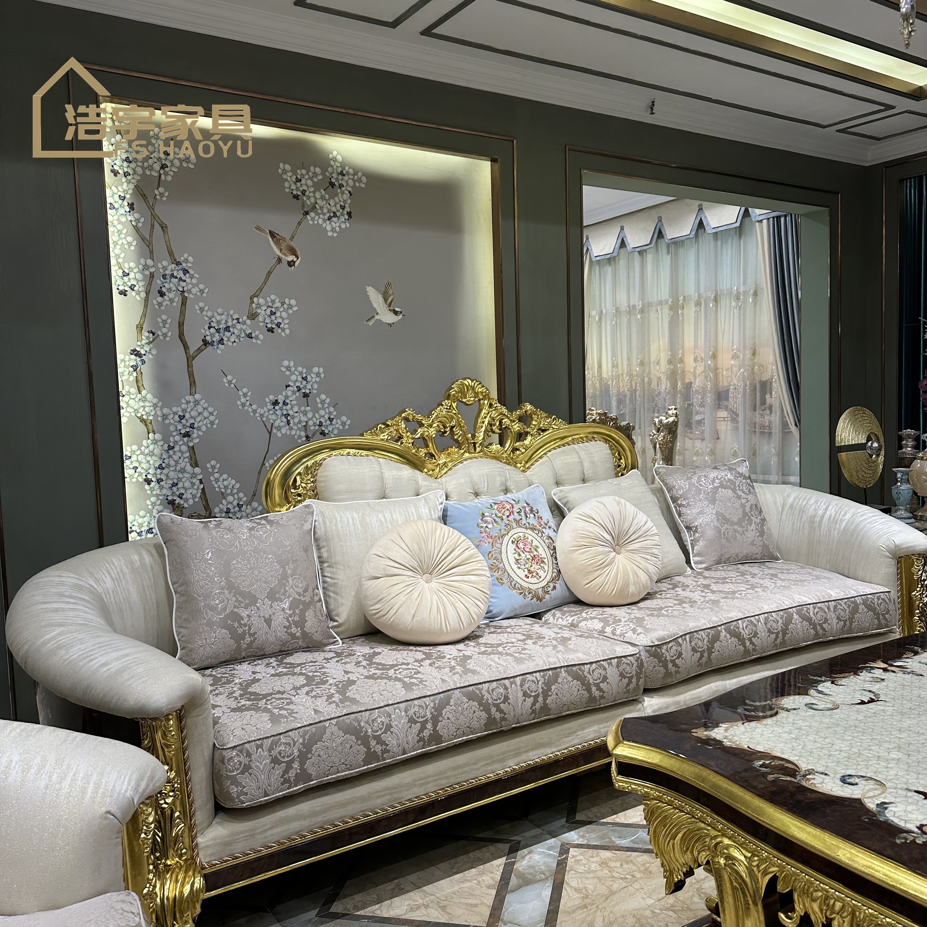 French style royal vintage classic sofa furniture luxury carved solid wood sofa set arabian royal furniture sofa set