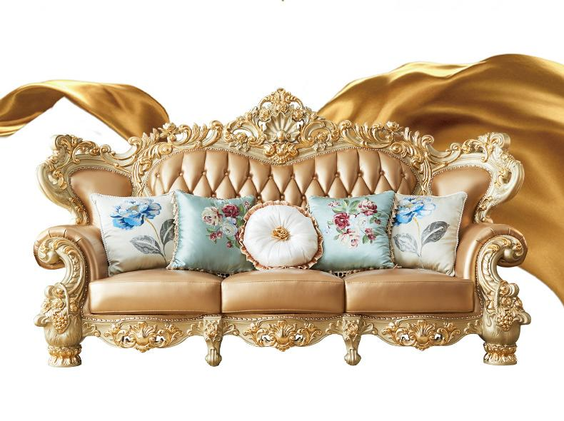 four seat luxury tufted European style villa sofa set,antique wooden sofa set furniture,high quality living room leather sofa