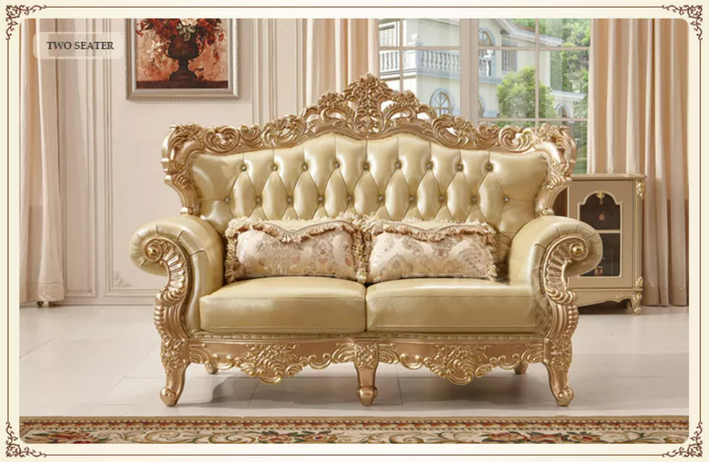 New Design Antique Sofa European Style Classic Genuine Leather Sofa Sets