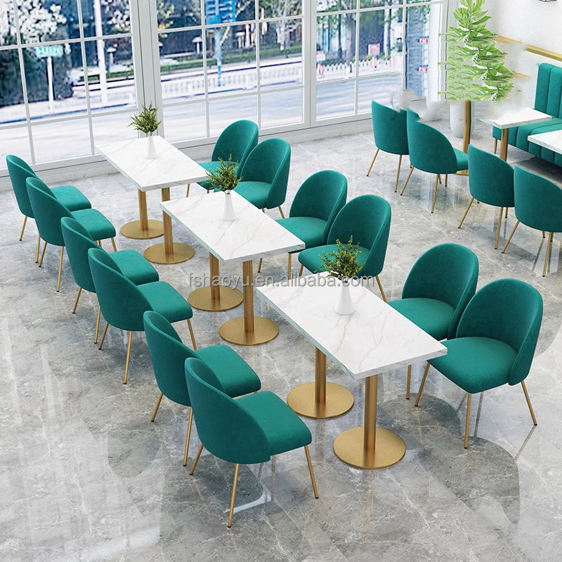 light luxury Commercial use velvet cafe restaurant furniture chairs table booth seat sofa seating fast food restaurant sofa set