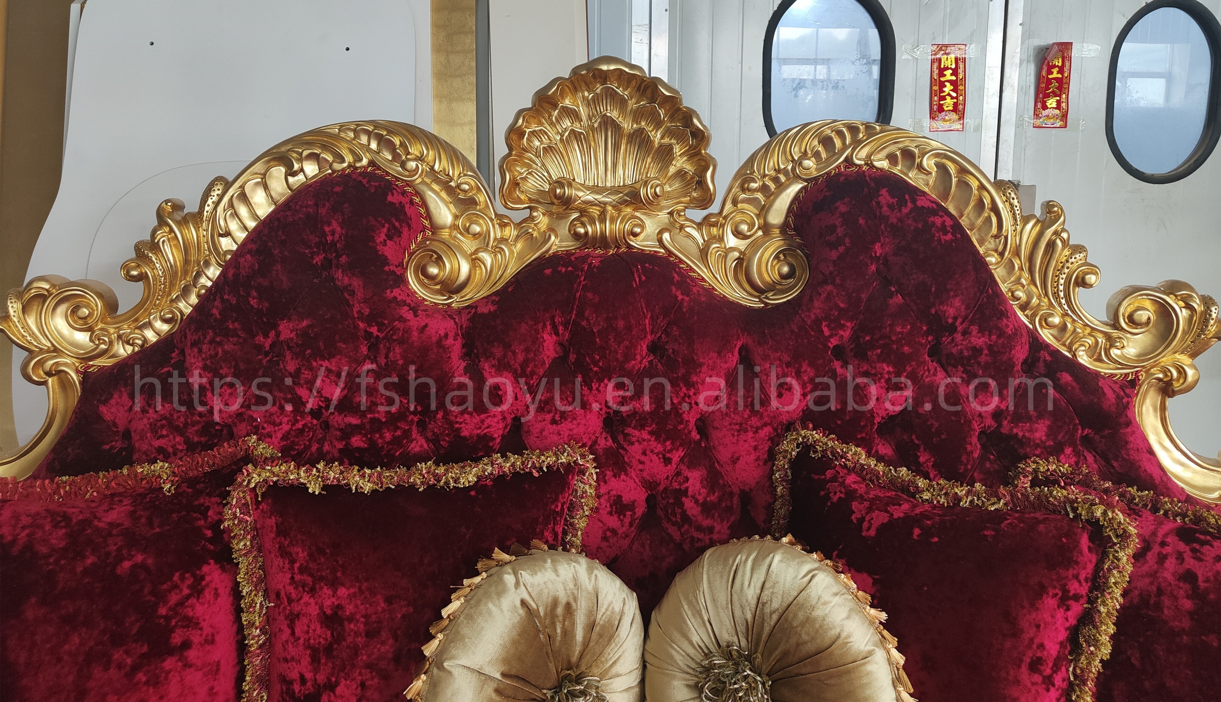 Michael Jackson's Gold Royal red fabric Sofa set living room furniture luxury  wooden classical