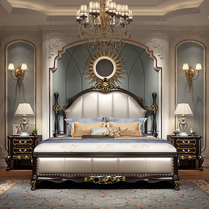 solid wooden luxury turkish bedroom set, classic antique italian style king size bed