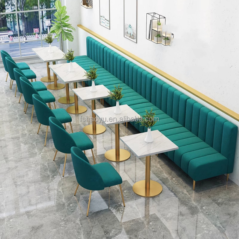 light luxury Commercial use velvet cafe restaurant furniture chairs table booth seat sofa seating fast food restaurant sofa set