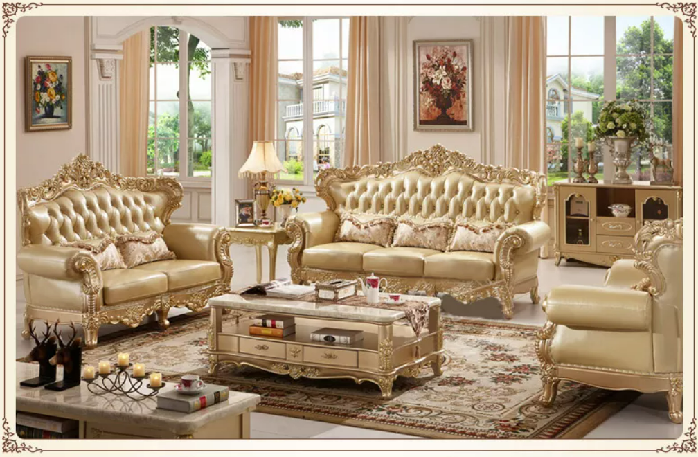 New Design Antique Sofa European Style Classic Genuine Leather Sofa Sets