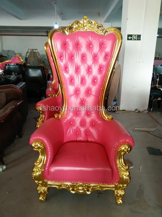 Royal Furniture Hot Pink PU Fake Leather  Chair Hotel/hall Wedding wooded chair Throne Chair for Sale High Back Queen Pink