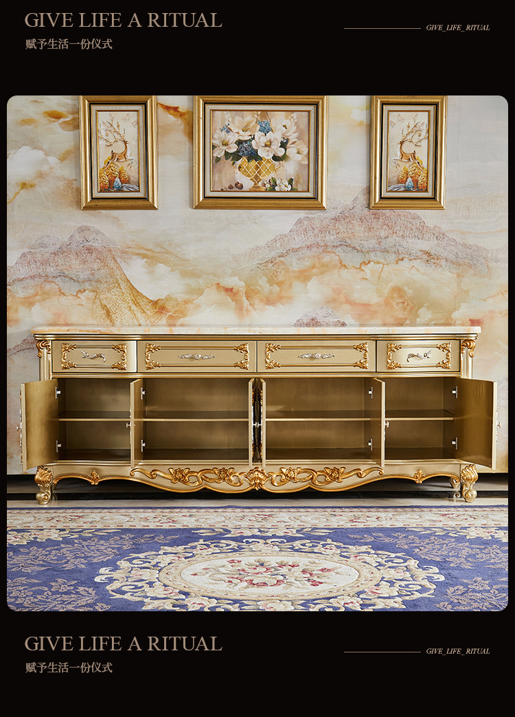 antique wooden champagne sideboard cabinet luxury,dining room furniture dish cabinet storage,luxury sideboard cabinet