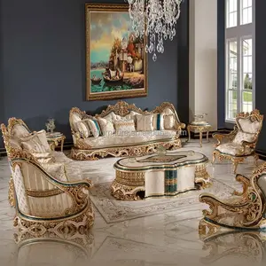 European Style Living Room Furniture Luxury Hand Carved Sofa Royal French Furniture Fabric Sofa Set