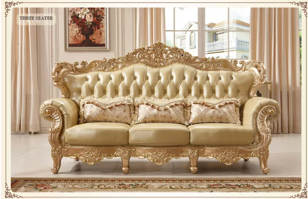 New Design Antique Sofa European Style Classic Genuine Leather Sofa Sets