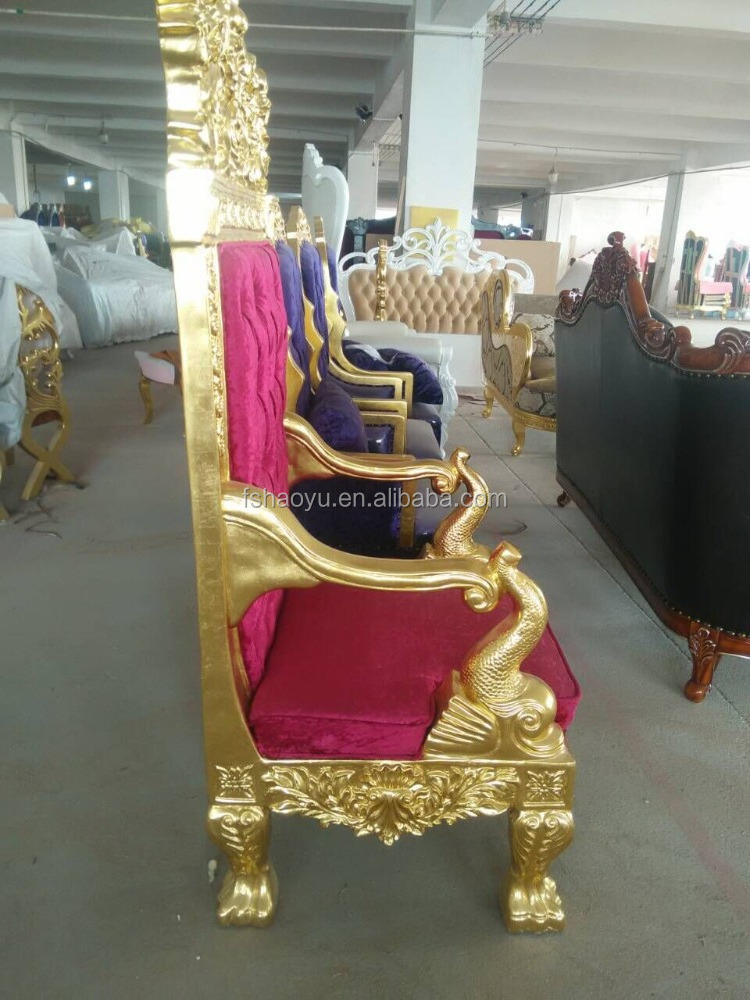 hotel furniture gold frame wood king queen throne chair red velvet king throne chairs