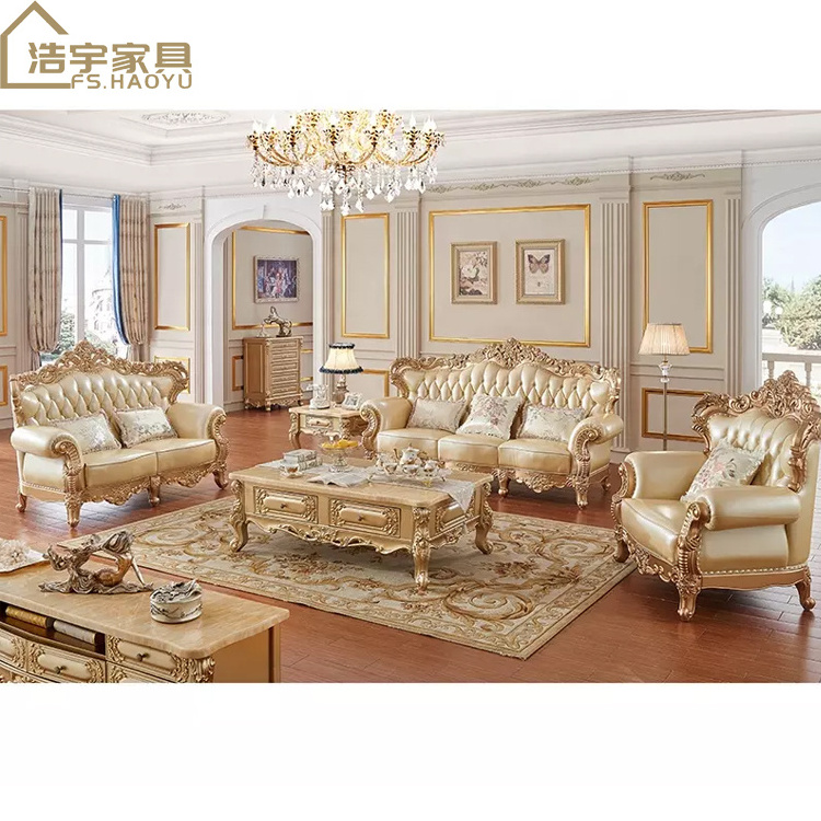 New Design Antique Sofa European Style Classic Genuine Leather Sofa Sets