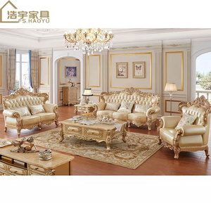 New Design Antique Sofa European Style Classic Genuine Leather Sofa Sets