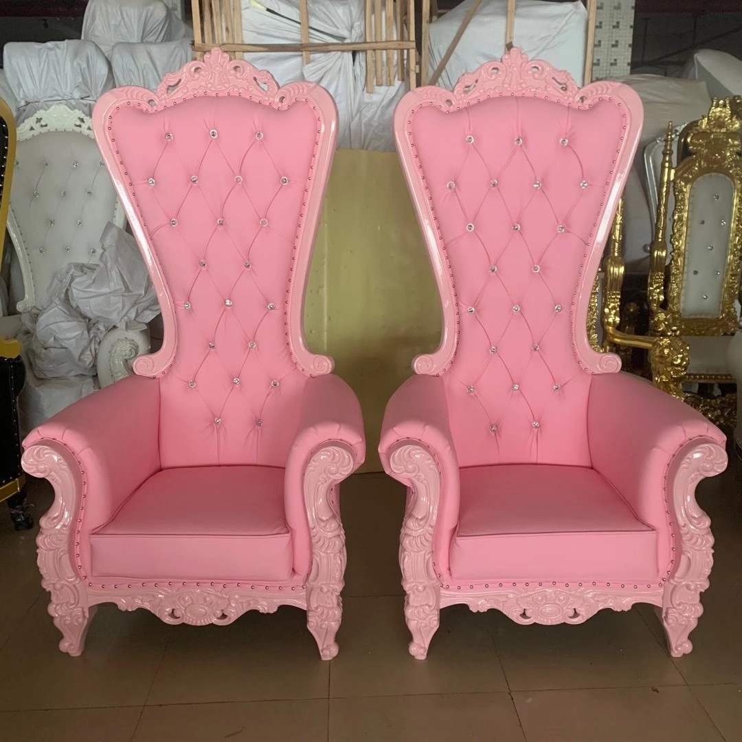 event furniture exquisite classic golden wooden Reyna throne chairs set, king throne chair rental for wedding luxury high back