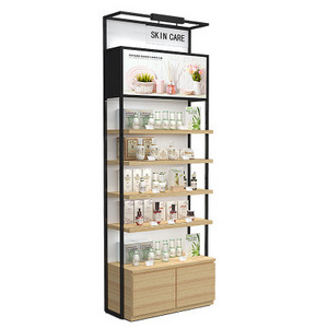 New Style Beauty Shop Iron Wood Display Rack Shelf Cosmetic Skin Care Product Display Stand Cabinet