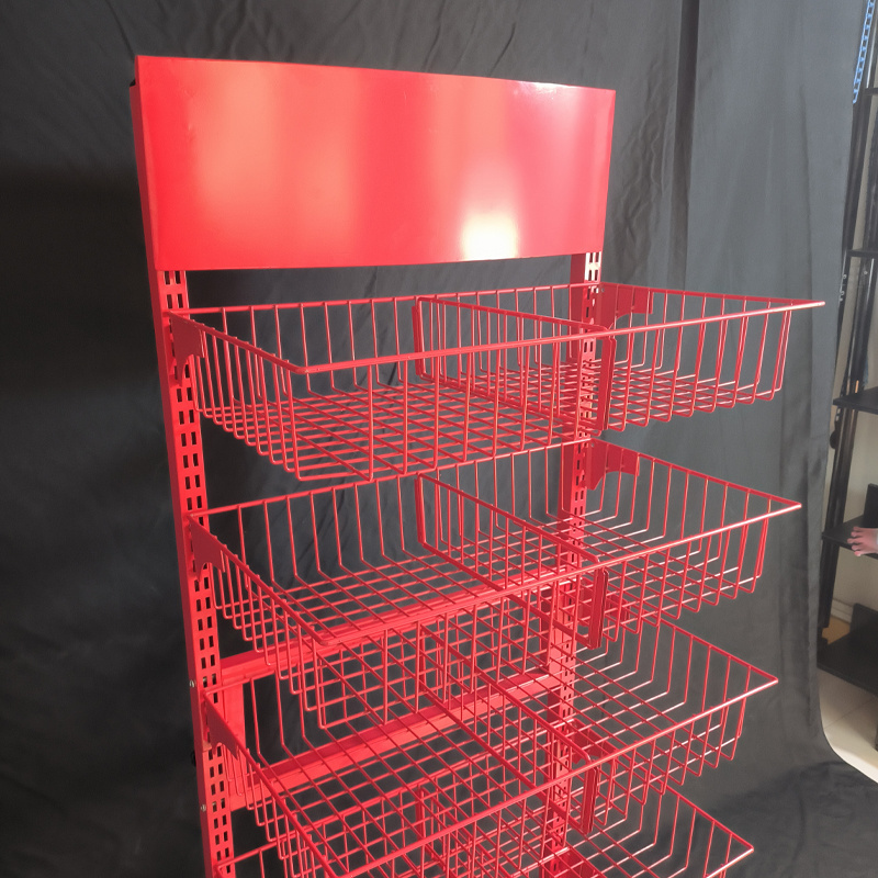 Custom Store 5 Layers Snack Potato Chips Metal Wire Basket Display Rack Biscuit Drink Food Display Stand